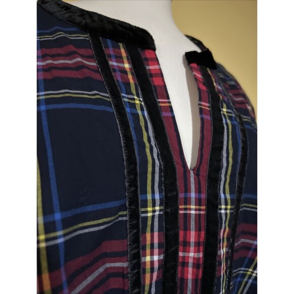 Talbots Split Neck Tunic Holiday Velvet Trim in Cabin Plaid Shirt - Women's 1X - Picture 3 of 11